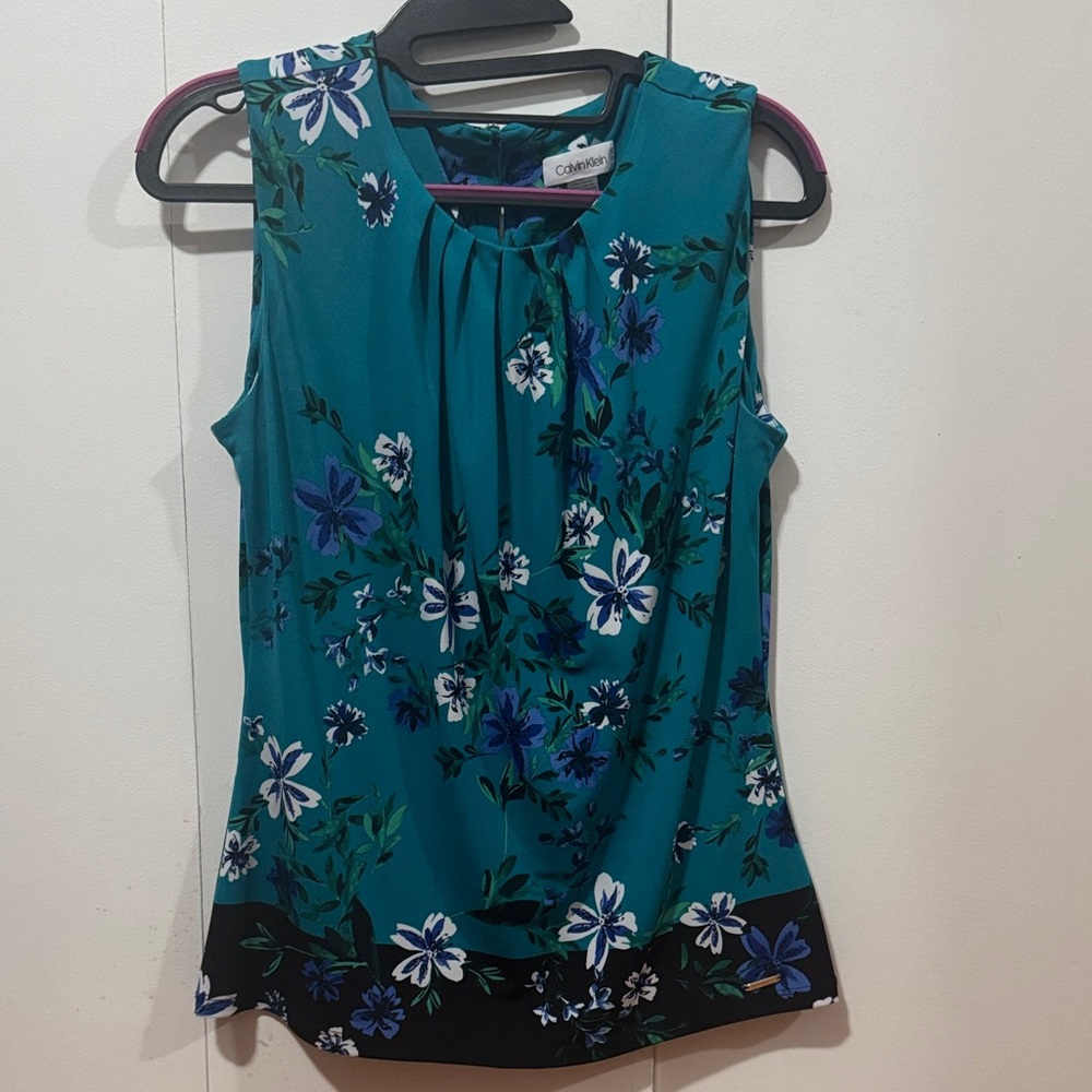 Calvin Klein Teal Floral Sleeveless Blouse